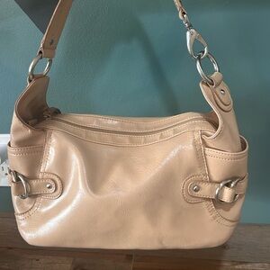 Nine West Beige Shoulder Bag Y2K Silver Hardware Zip Top